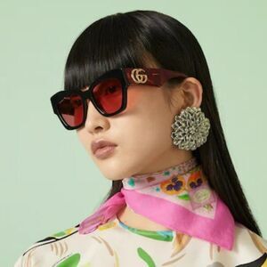 NEW Gucci GG1422S 005 Black Havana Rust Square Women Sunglasses GG 1422S